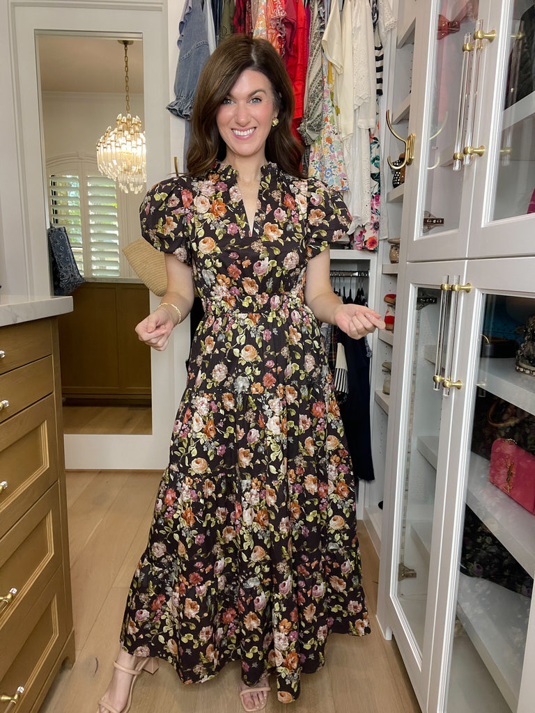 Chateau Bloom Dress in Chocolate