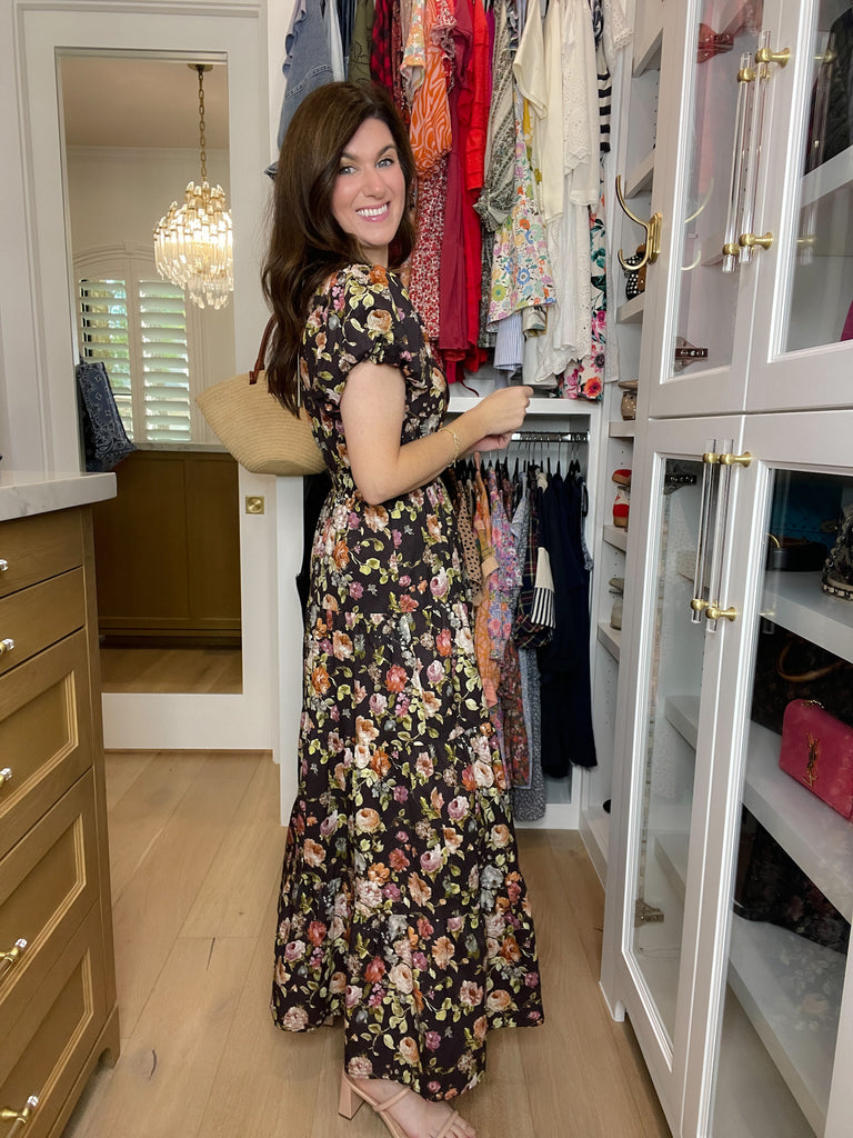 Chateau Bloom Dress in Chocolate