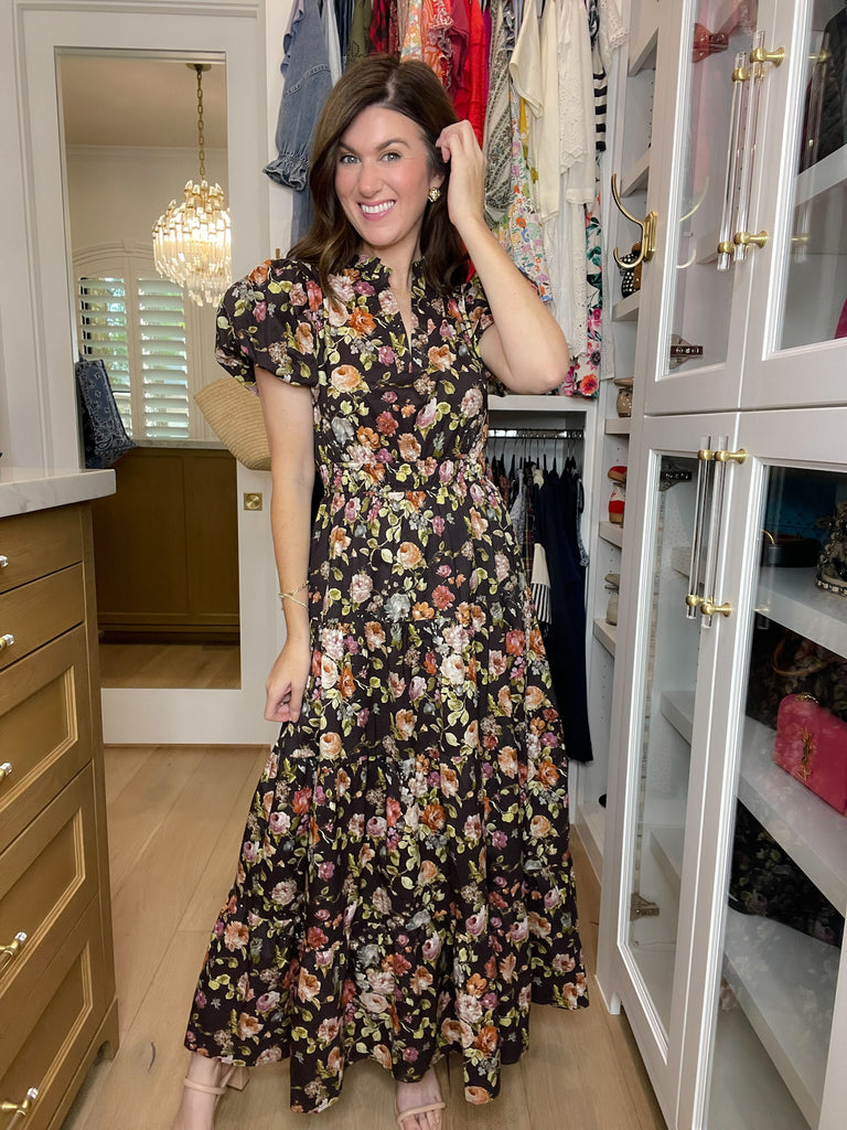 Chateau Bloom Dress in Chocolate