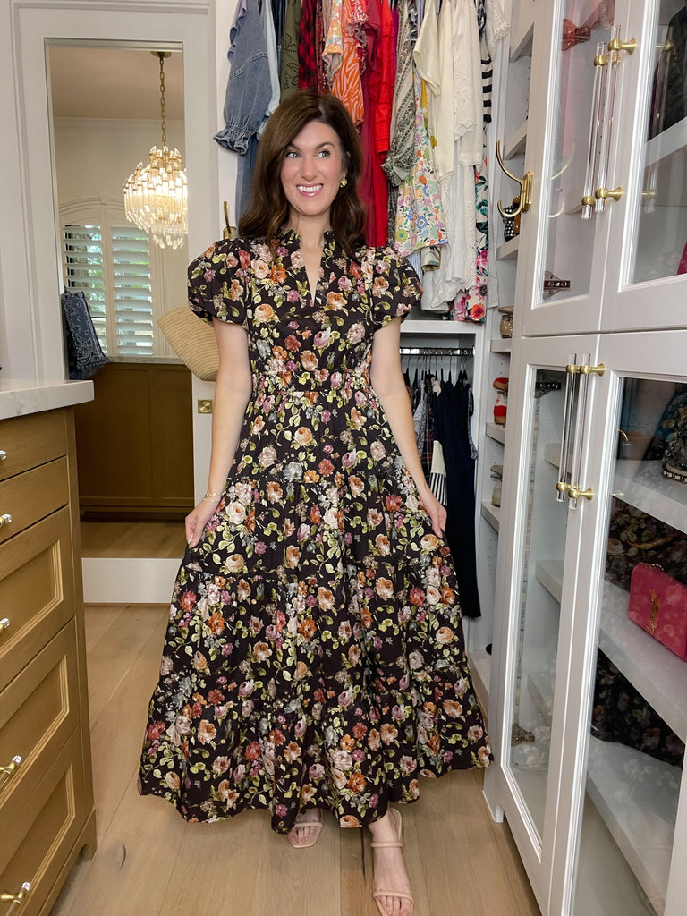 Chateau Bloom Dress in Chocolate