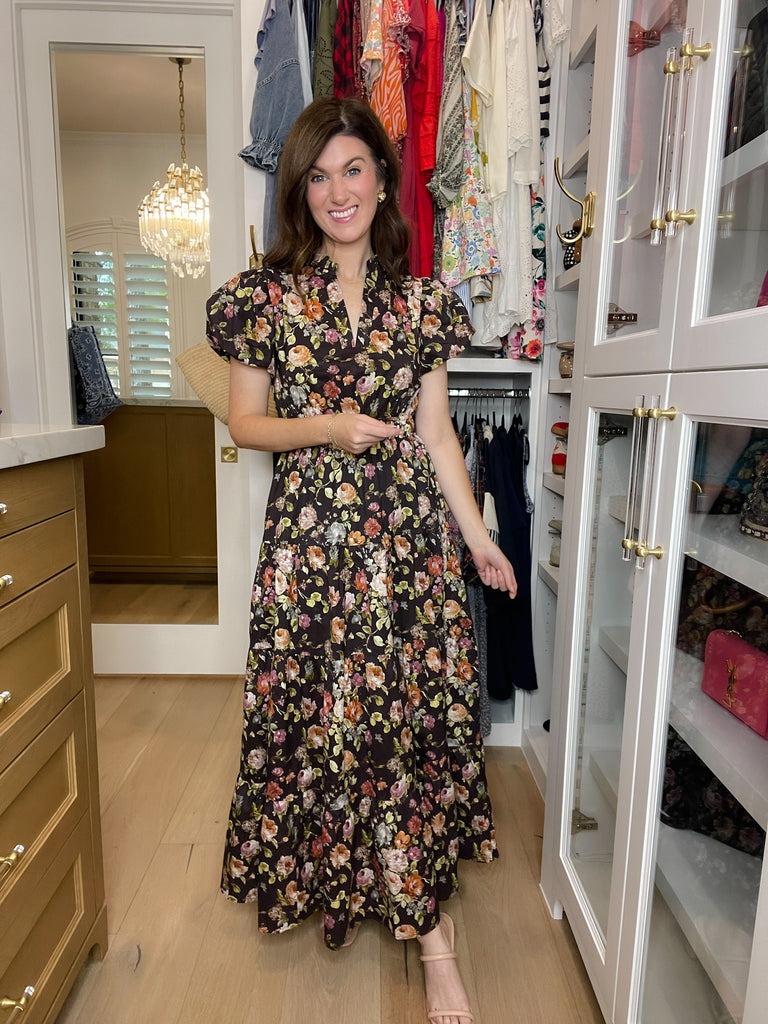 Chateau Bloom Dress in Chocolate