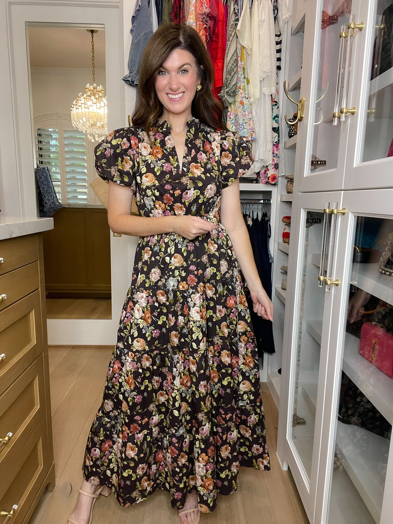 Chateau Bloom Dress in Chocolate