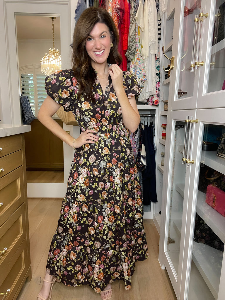 Chateau Bloom Dress in Chocolate