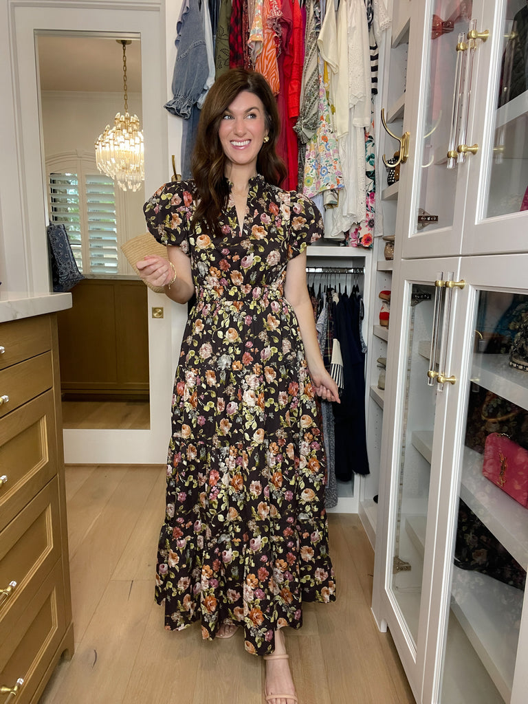 Chateau Bloom Dress in Chocolate