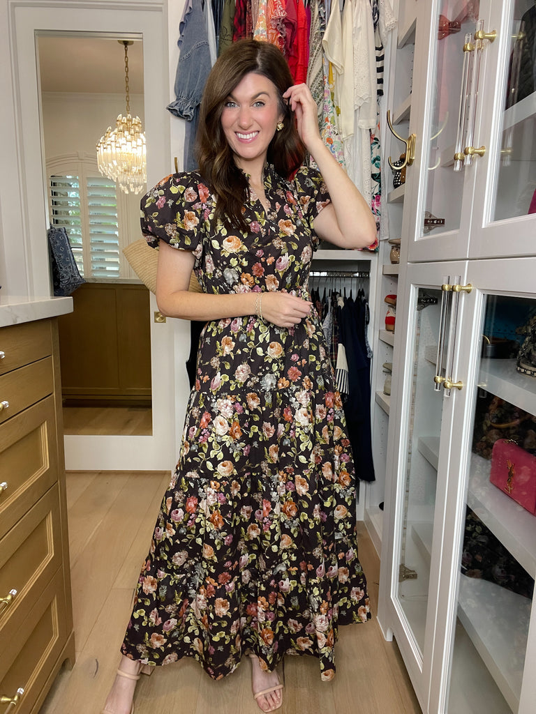 Chateau Bloom Dress in Chocolate