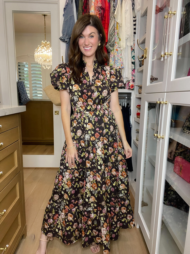 Chateau Bloom Dress in Chocolate