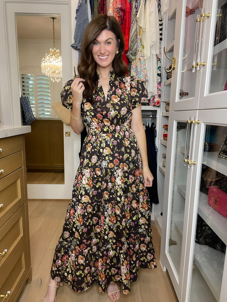 Chateau Bloom Dress in Chocolate