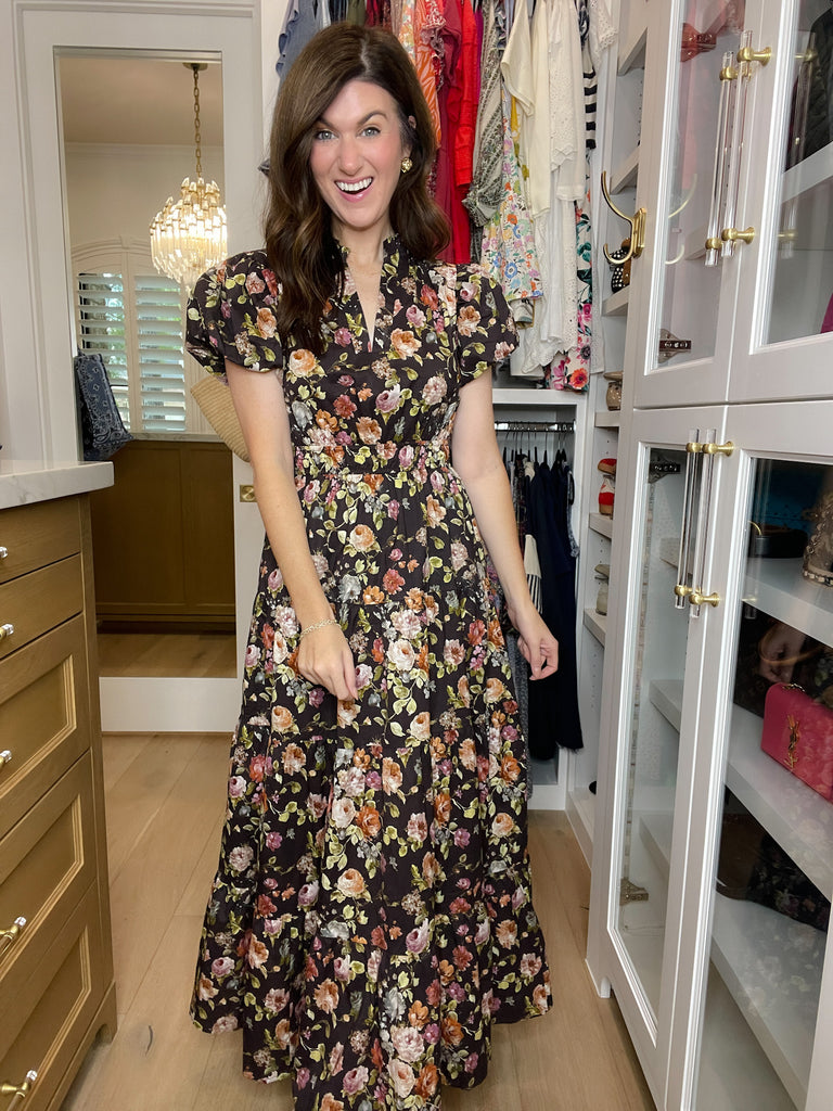 Chateau Bloom Dress in Chocolate