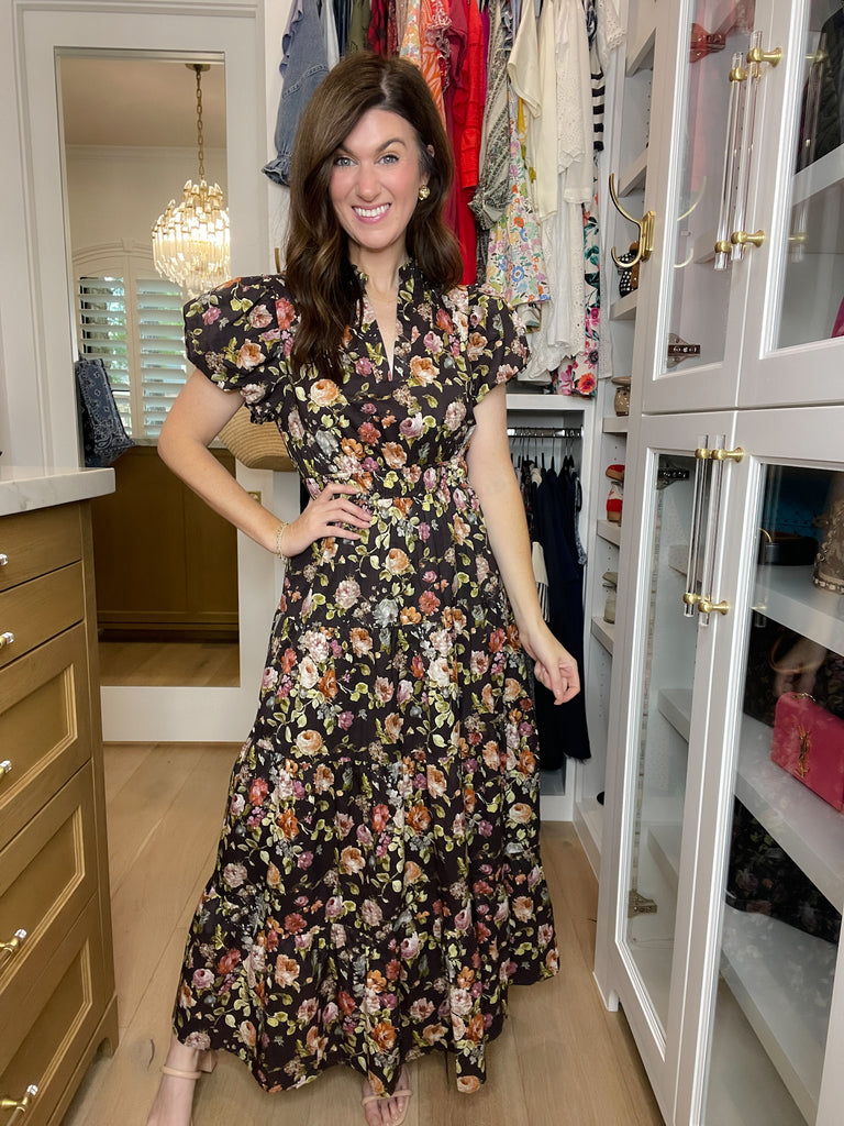 Chateau Bloom Dress in Chocolate