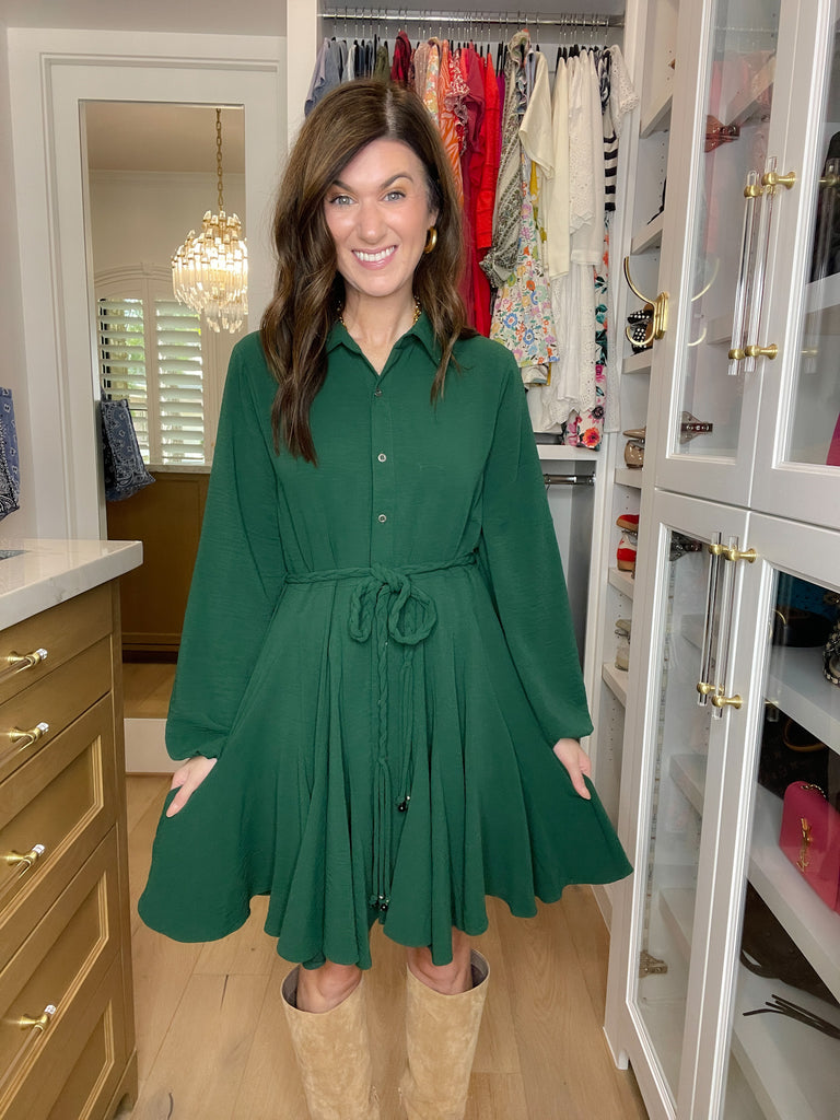 Perfect Balance Belted Dress in Hunter