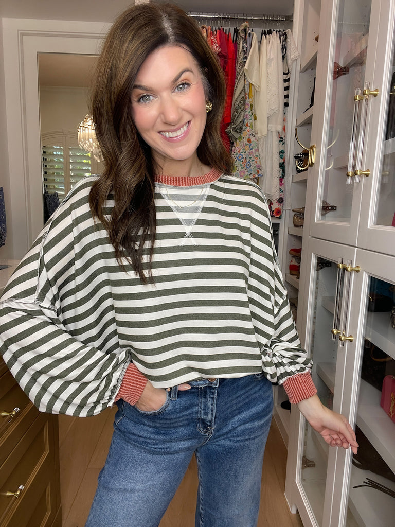 Pumpkin Patch Pullover in Olive/Rust