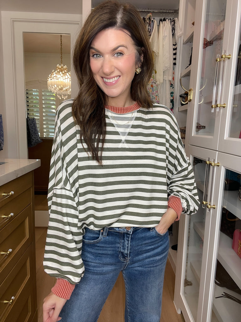 Pumpkin Patch Pullover in Olive/Rust