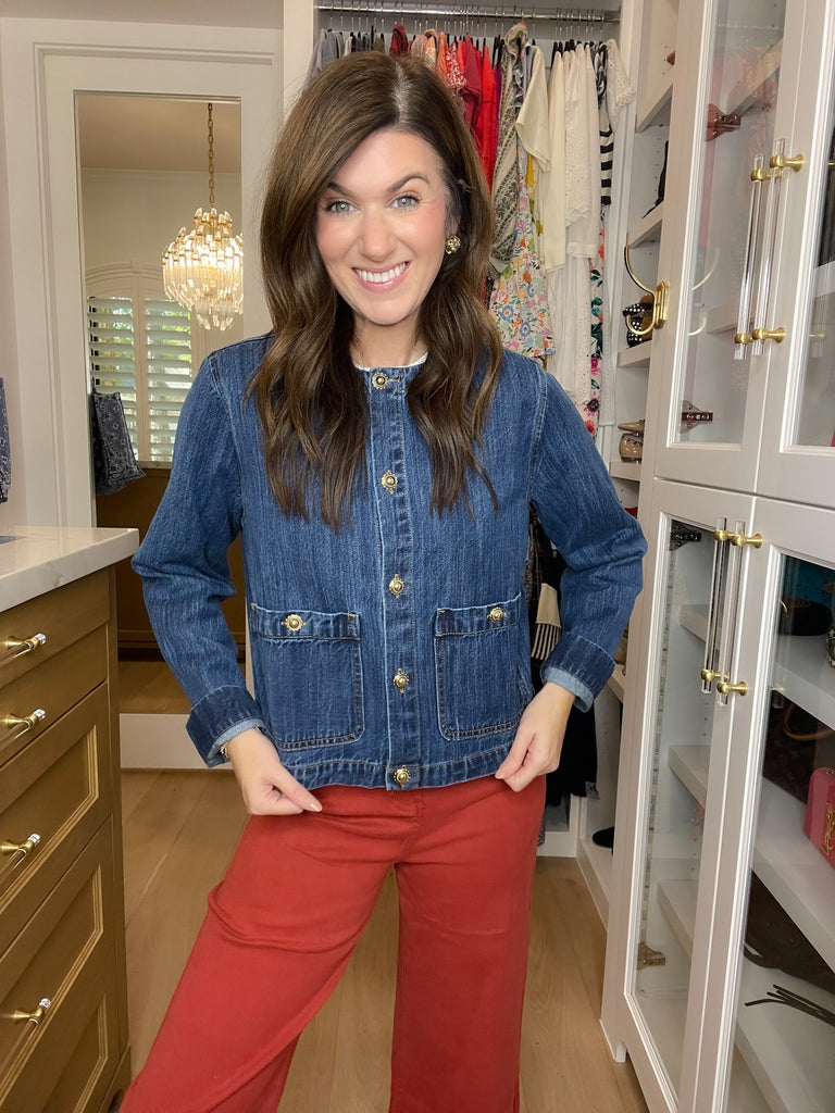 Chic in the City Gold Button Denim Jacket