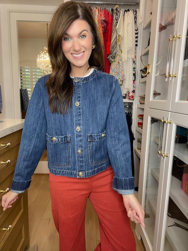 Chic in the City Gold Button Denim Jacket