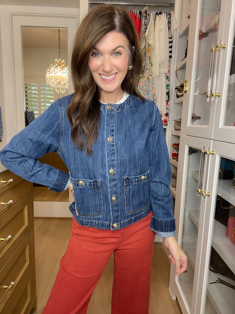 Chic in the City Gold Button Denim Jacket