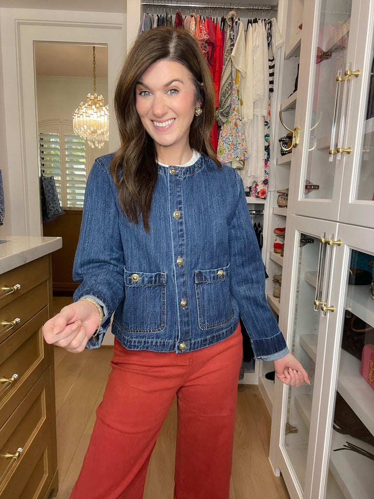 Chic in the City Gold Button Denim Jacket