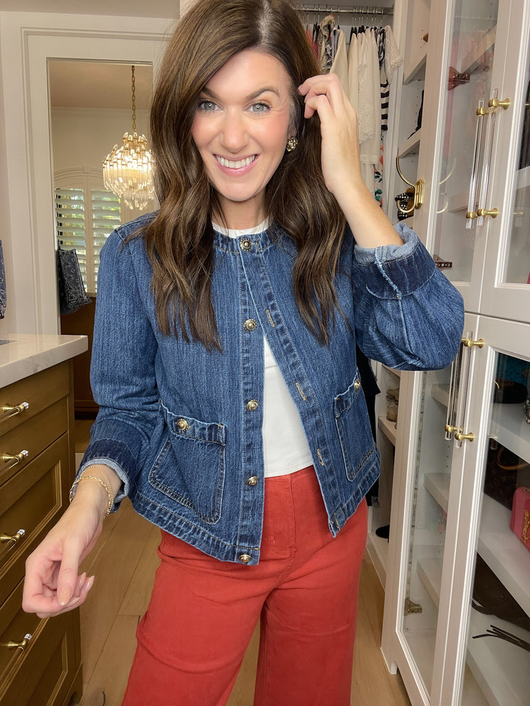 Chic in the City Gold Button Denim Jacket