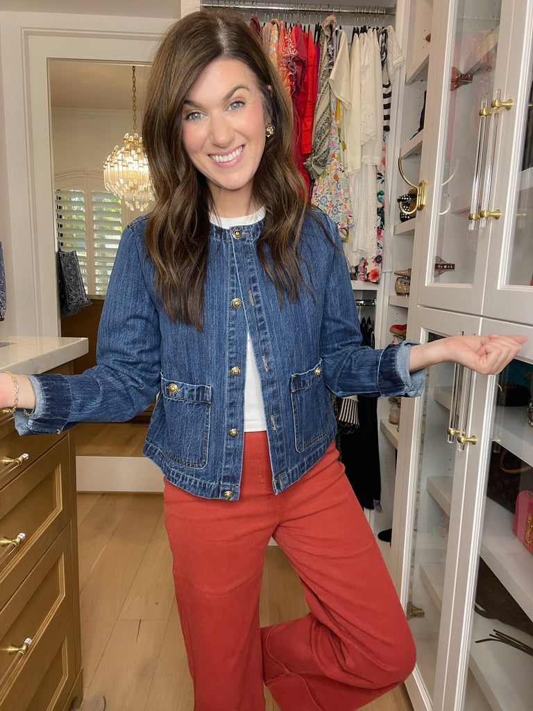 Chic in the City Gold Button Denim Jacket