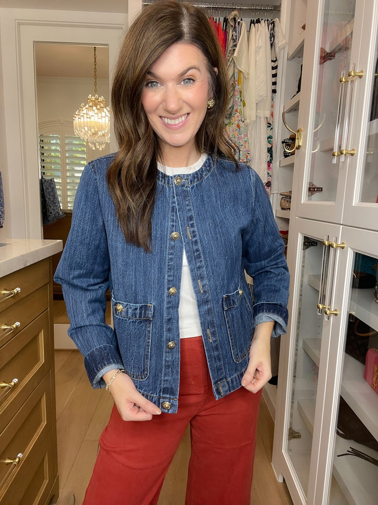 Chic in the City Gold Button Denim Jacket