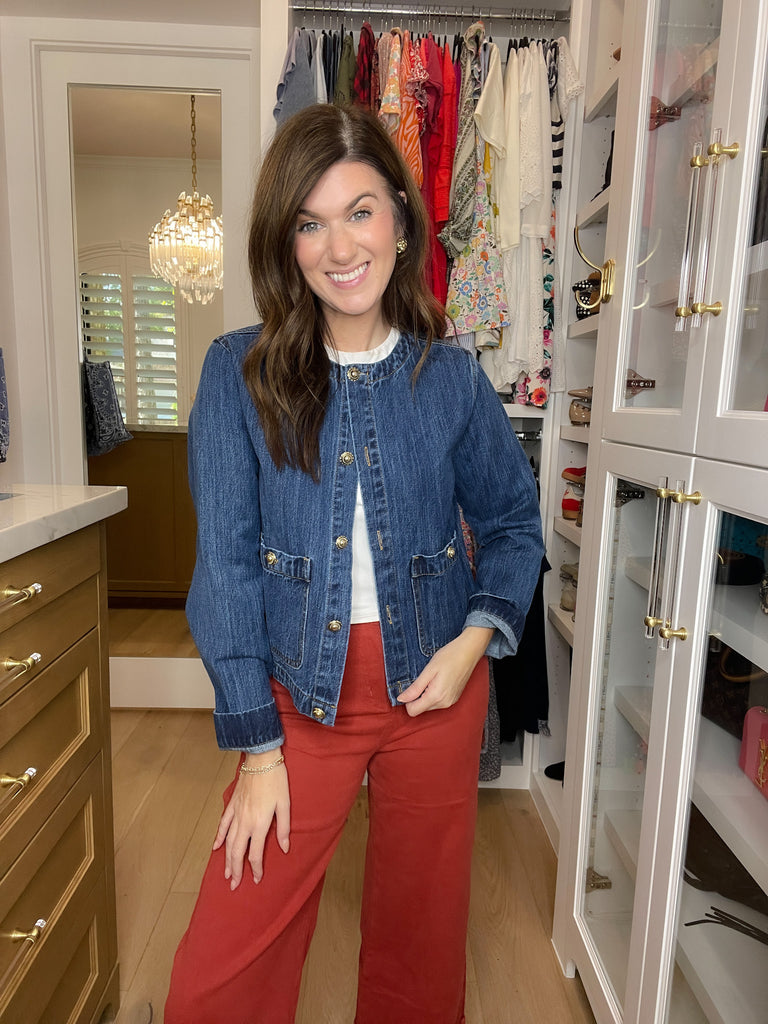 Chic in the City Gold Button Denim Jacket