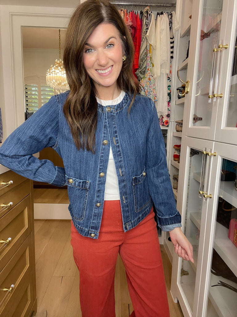 Chic in the City Gold Button Denim Jacket