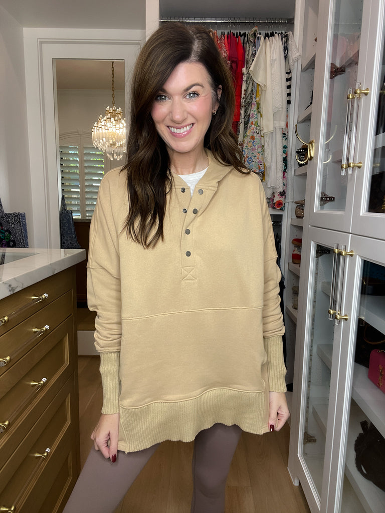 Looking Forward Hooded Pullover in Taupe