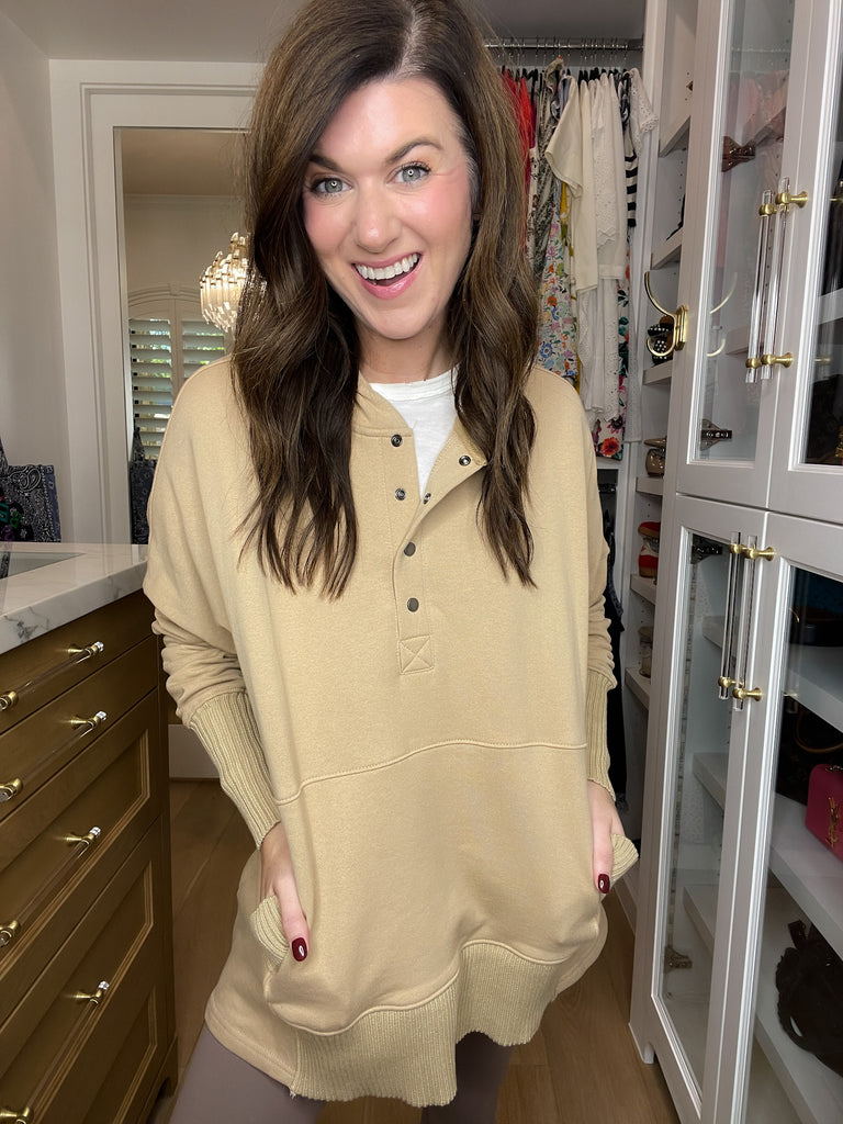 Looking Forward Hooded Pullover in Taupe