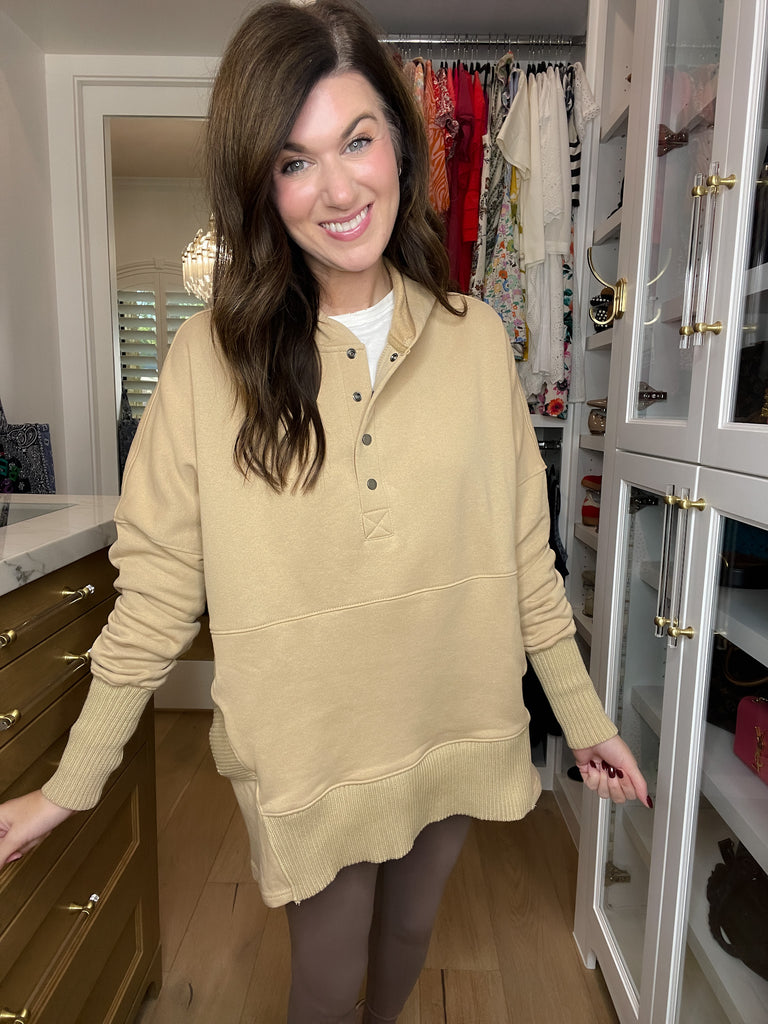 Looking Forward Hooded Pullover in Taupe