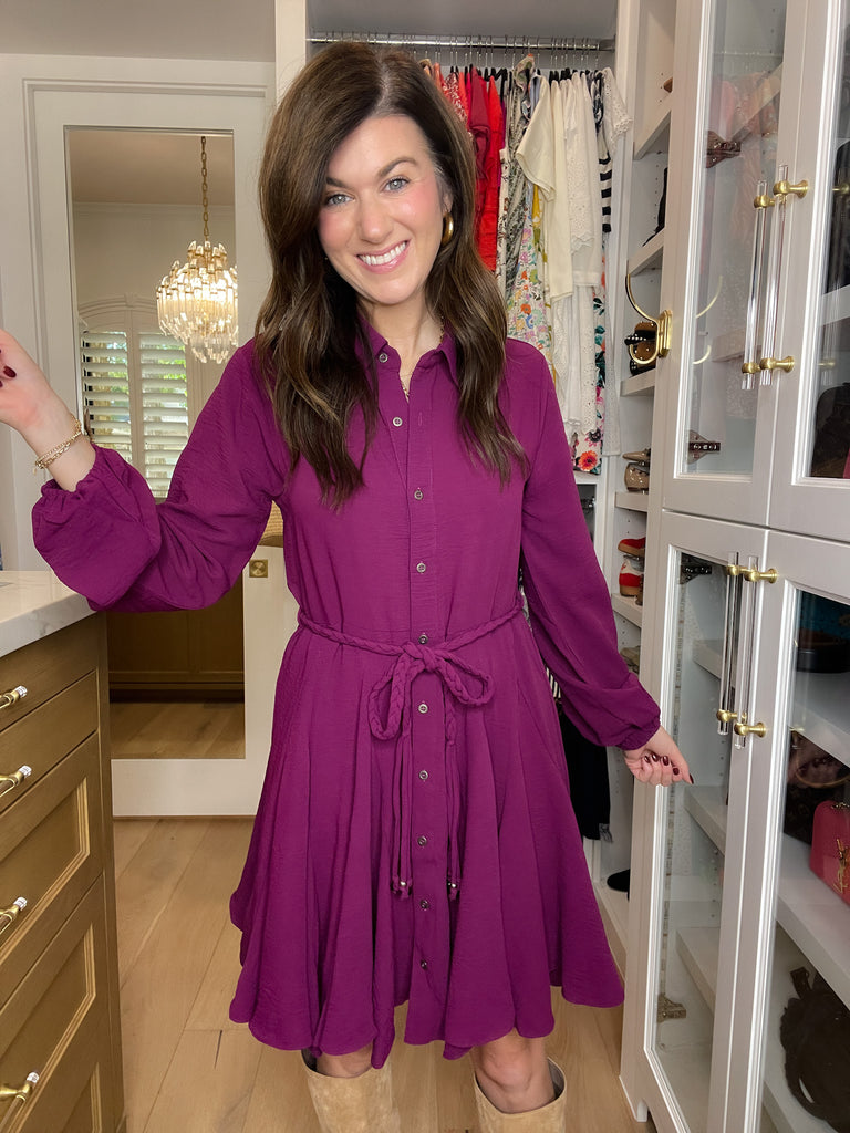 Perfect Balance Belted Dress in Magenta