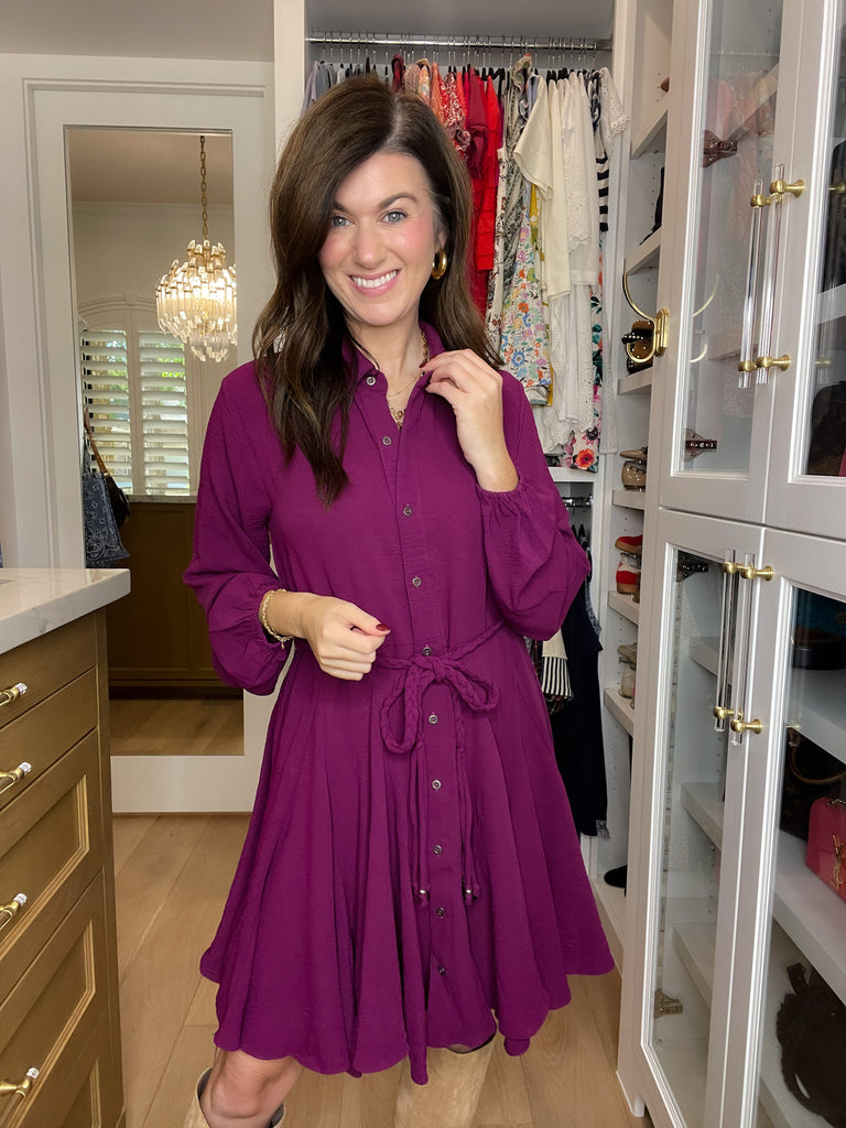 Perfect Balance Belted Dress in Magenta