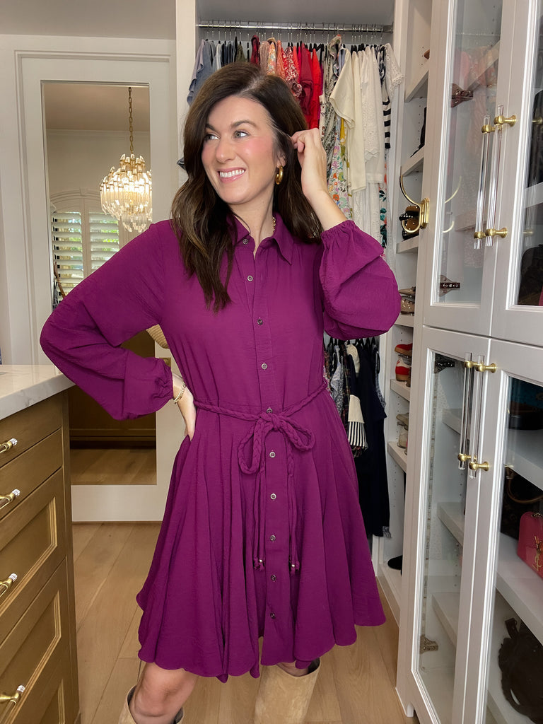 Perfect Balance Belted Dress in Magenta
