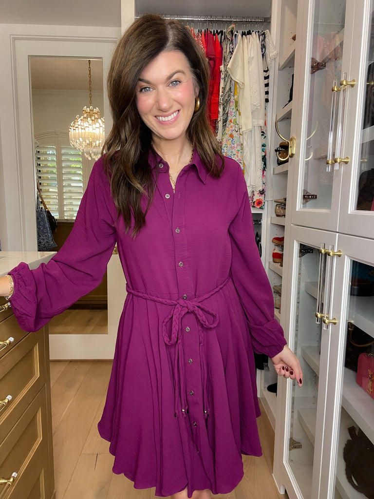 Perfect Balance Belted Dress in Magenta