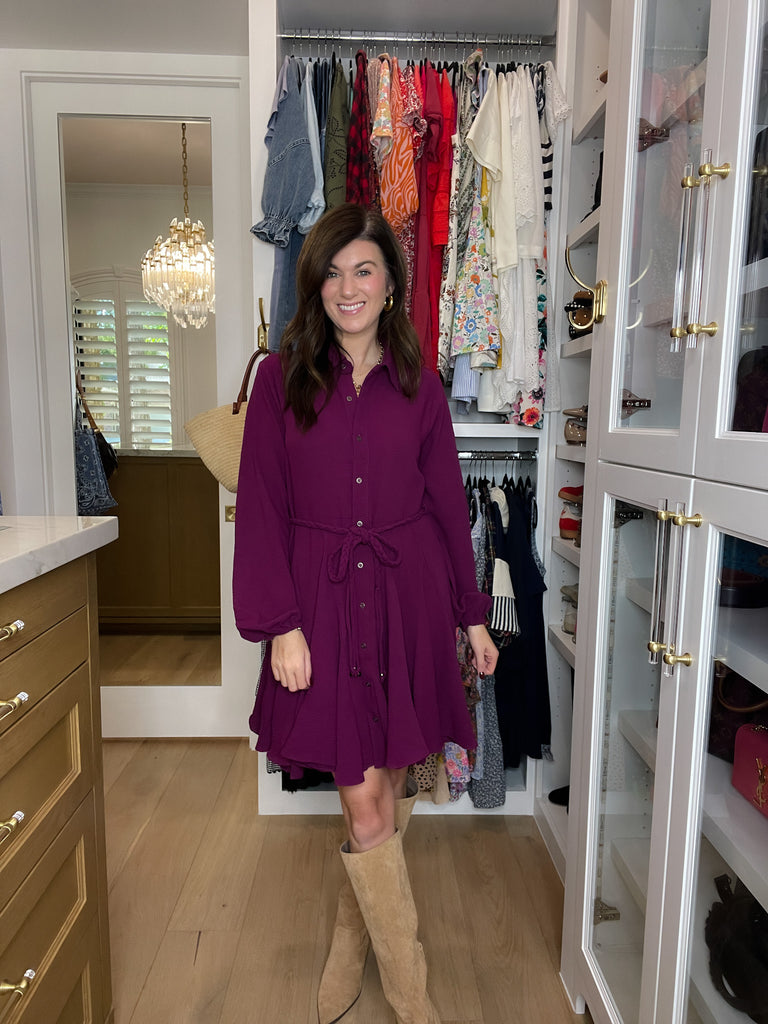 Perfect Balance Belted Dress in Magenta