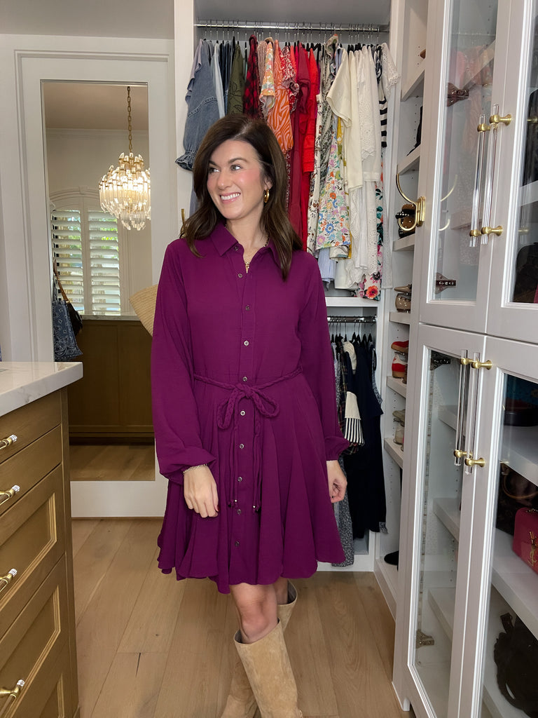 Perfect Balance Belted Dress in Magenta
