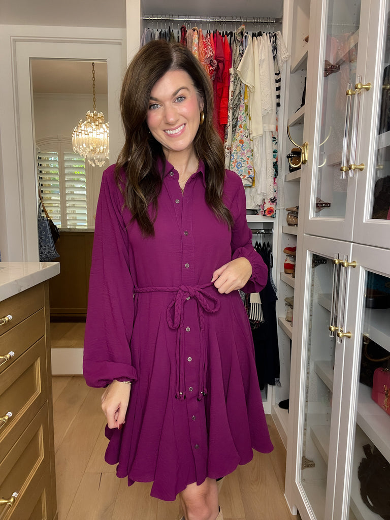 Perfect Balance Belted Dress in Magenta