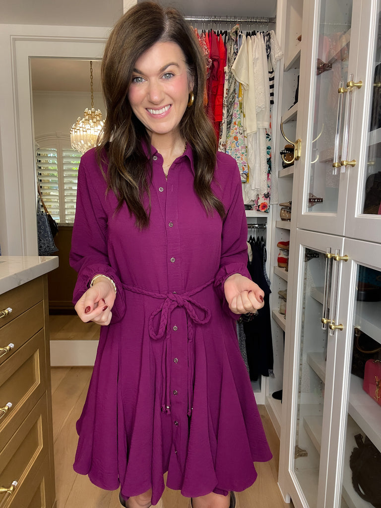 Perfect Balance Belted Dress in Magenta