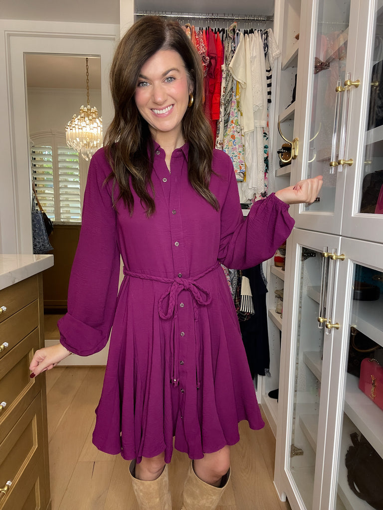 Perfect Balance Belted Dress in Magenta
