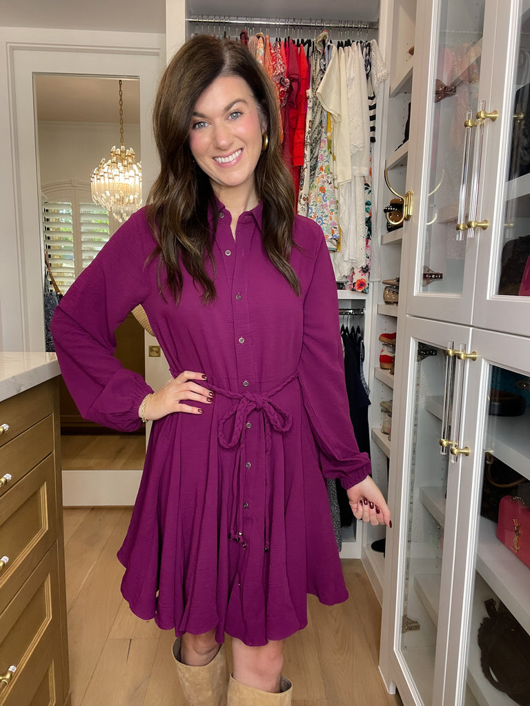 Perfect Balance Belted Dress in Magenta