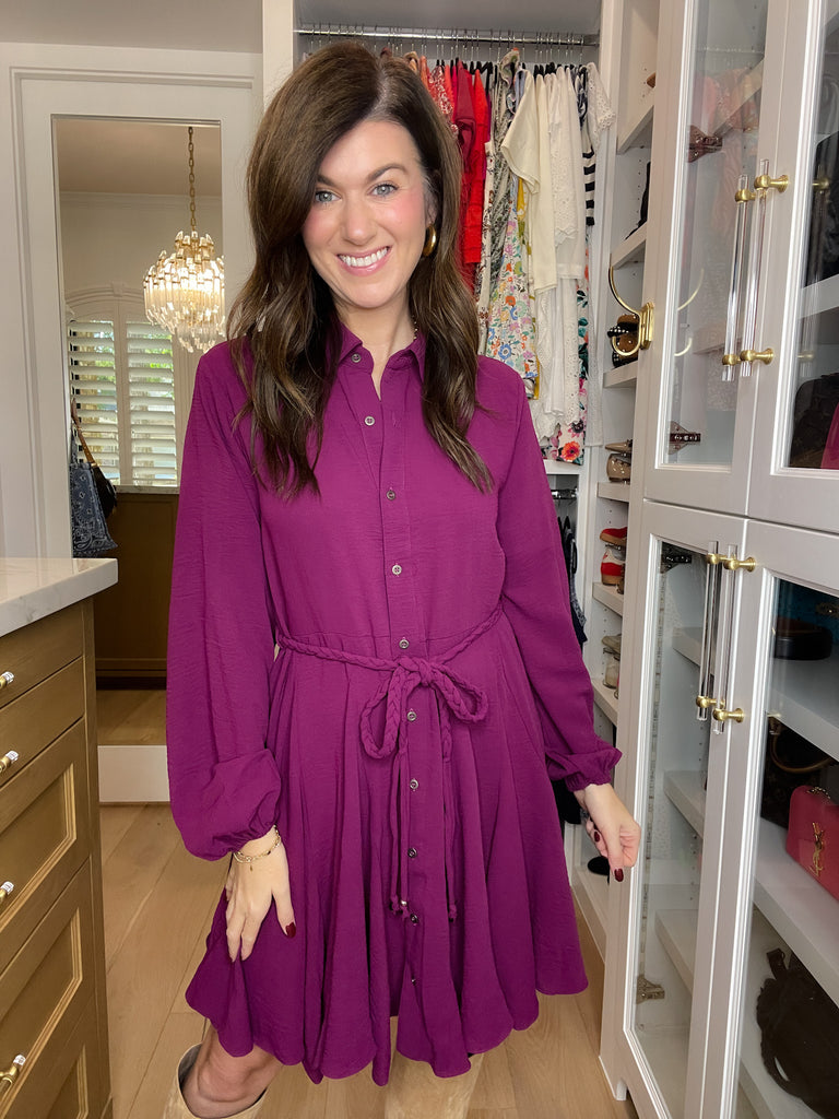 Perfect Balance Belted Dress in Magenta