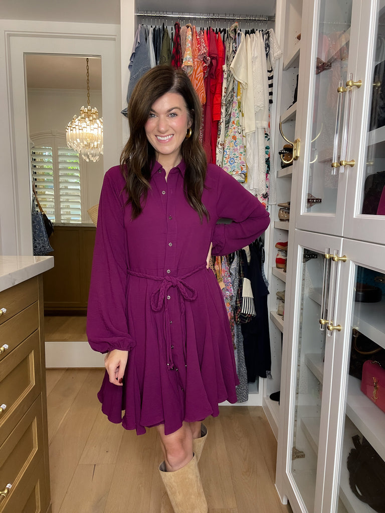 Perfect Balance Belted Dress in Magenta