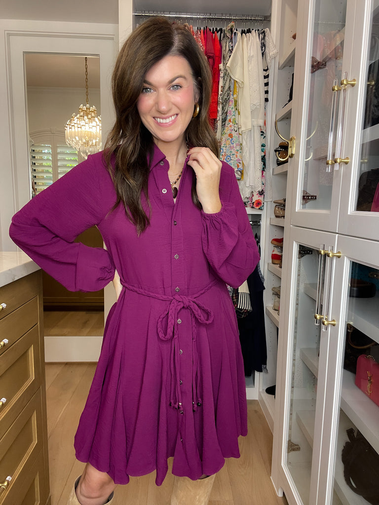 Perfect Balance Belted Dress in Magenta