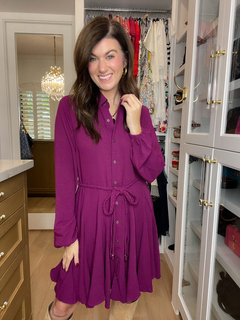 Perfect Balance Belted Dress in Magenta