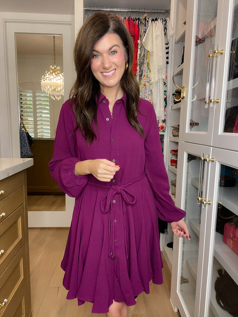 Perfect Balance Belted Dress in Magenta