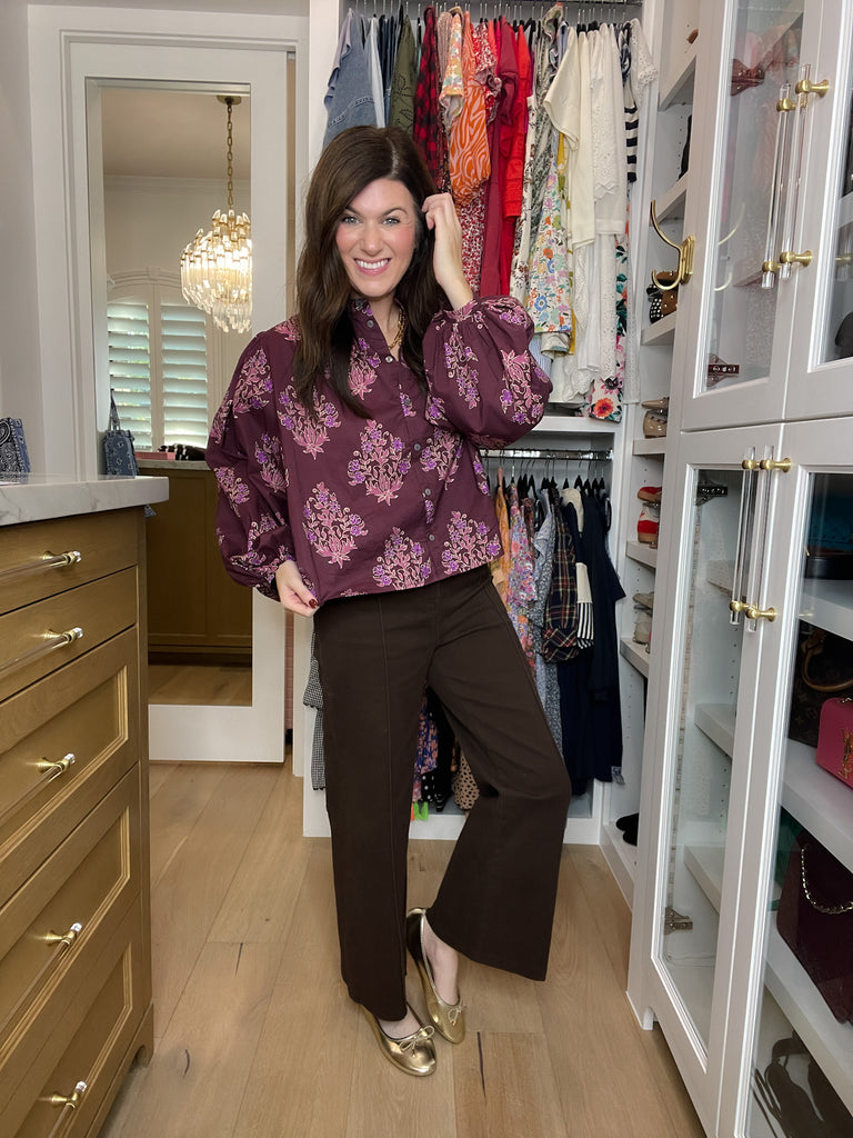 Thea Pintuck Pants in Brown