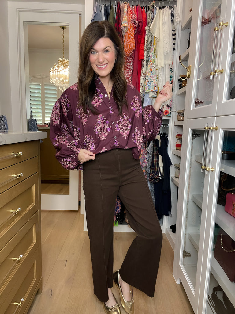 Thea Pintuck Pants in Brown