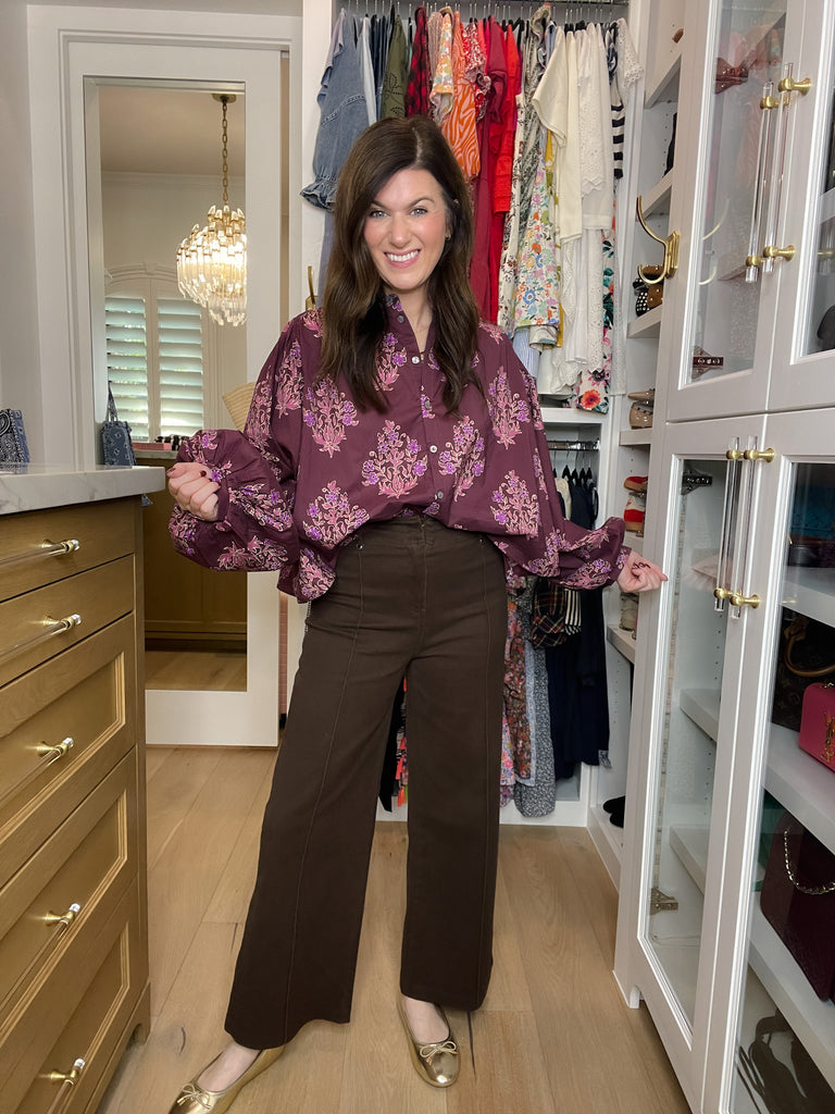 Thea Pintuck Pants in Brown