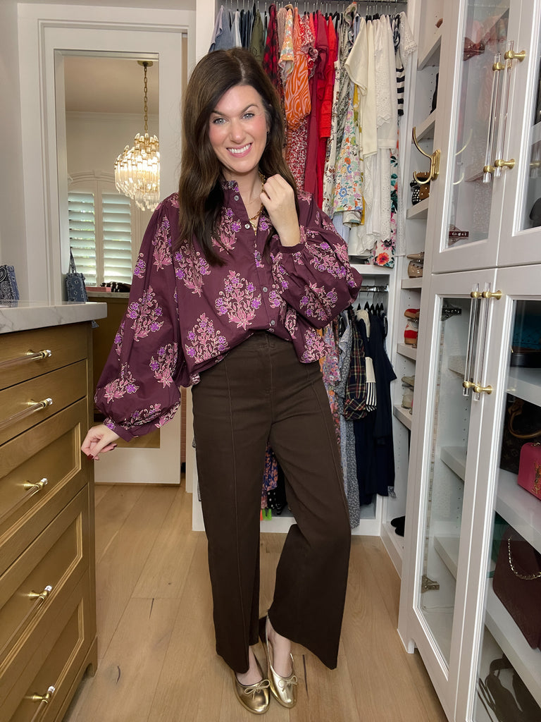 Thea Pintuck Pants in Brown