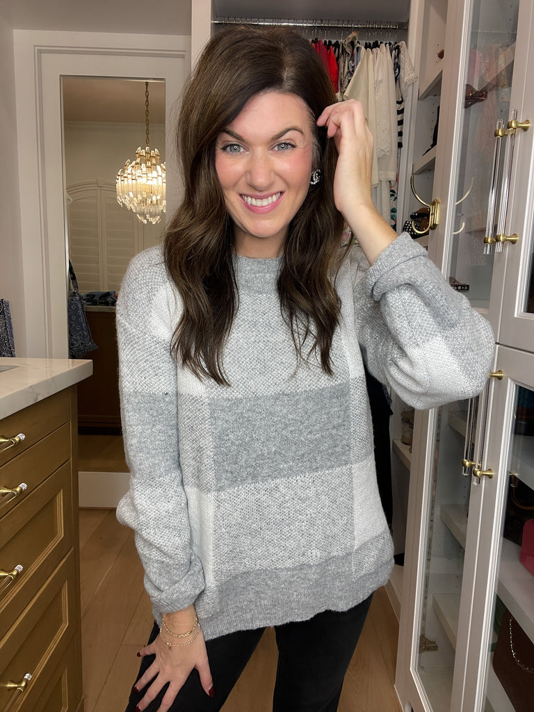 Frosted Plaid Sweater in Gray