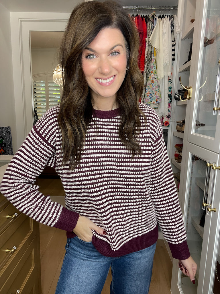 Cozy Lineup Sweater in Burgundy