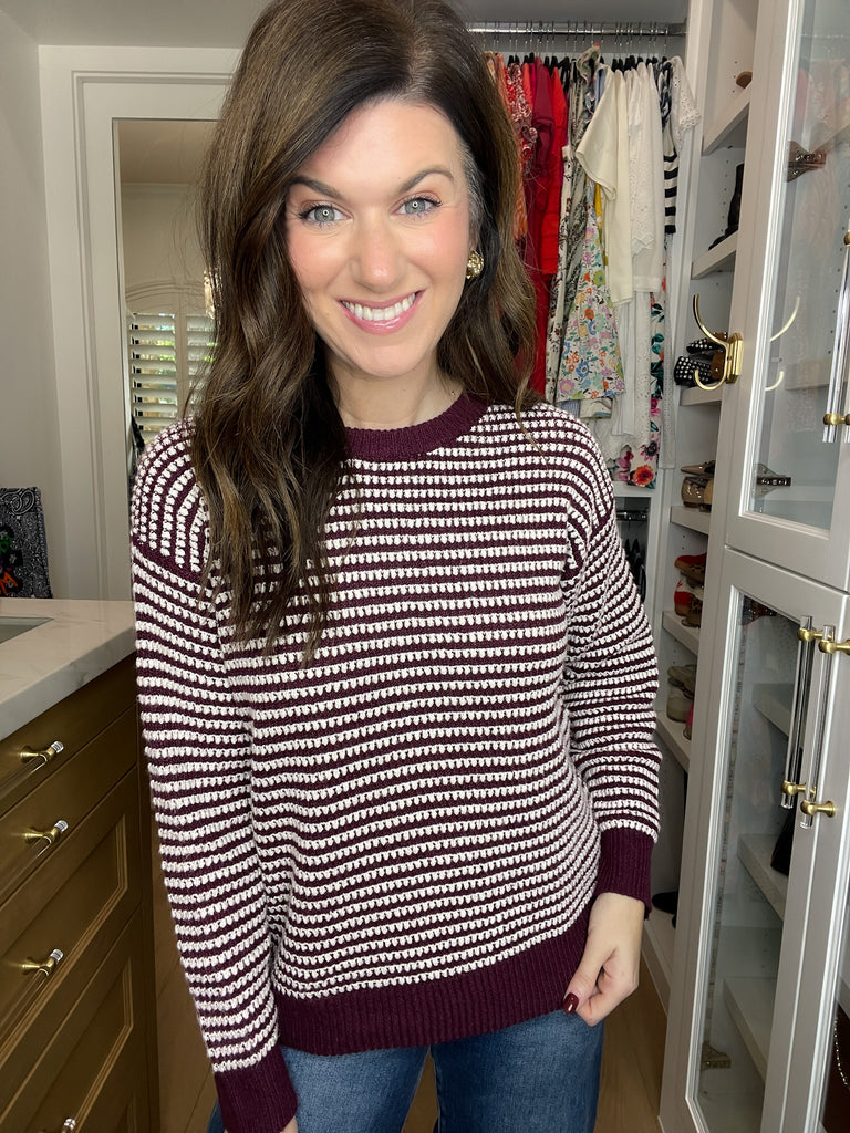 Cozy Lineup Sweater in Burgundy
